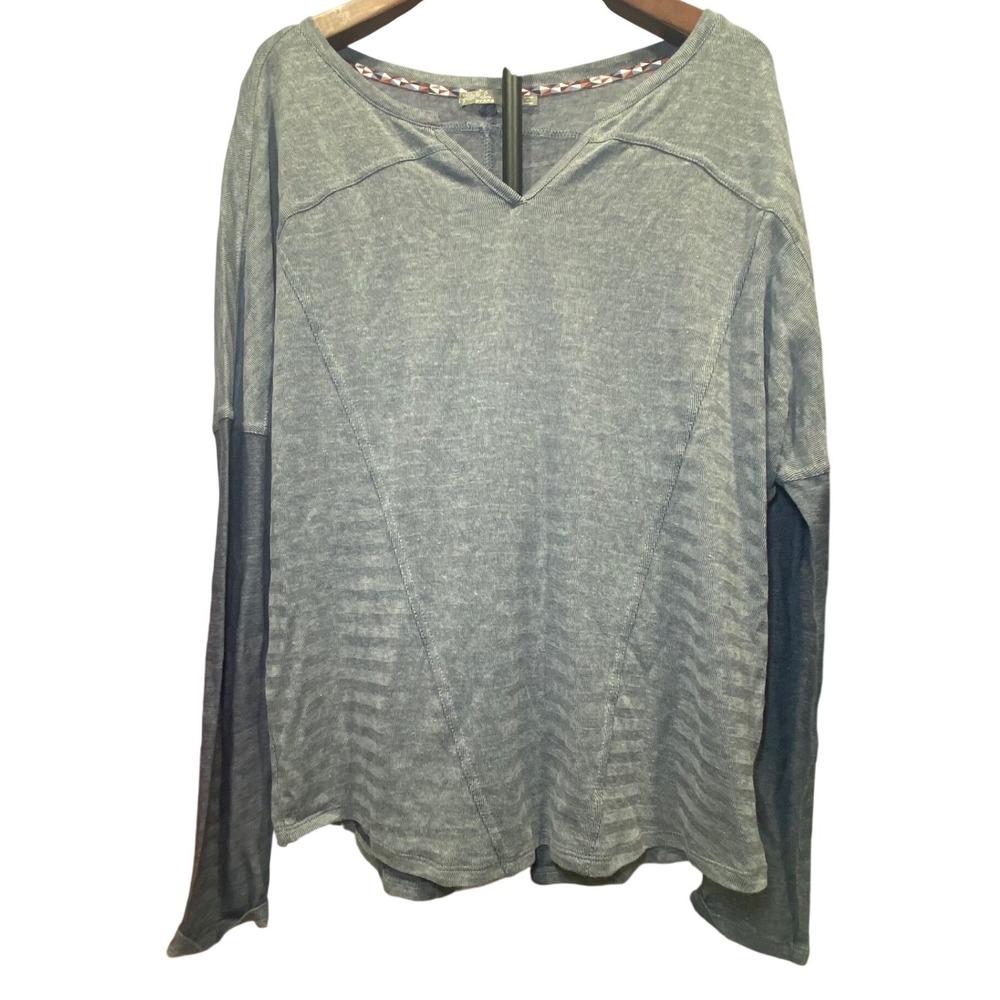 prAna Womens Long Dolman Sleeve Notched V-Neck Colorblock Knit Top Gray Large